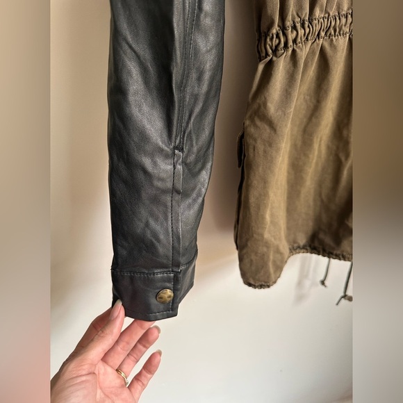 Aritzia Talula Olive Utility Parka Jacket Faux Leather Sleeves Military Army - Picture 3 of 10